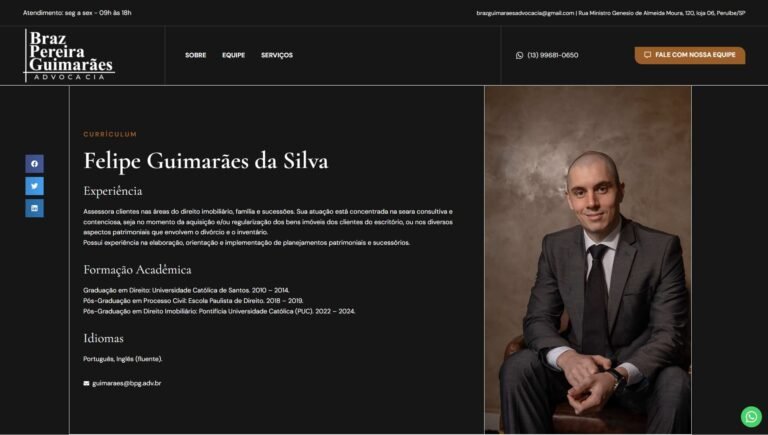 Perfil do advogado na BPG Advocacia, com detalhes sobre sua formação e áreas de especialização.