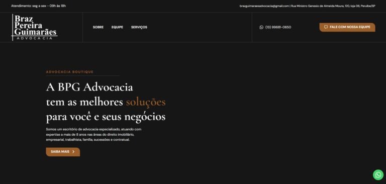 Capa do site da BPG Advocacia, apresentando soluções jurídicas para negócios.
