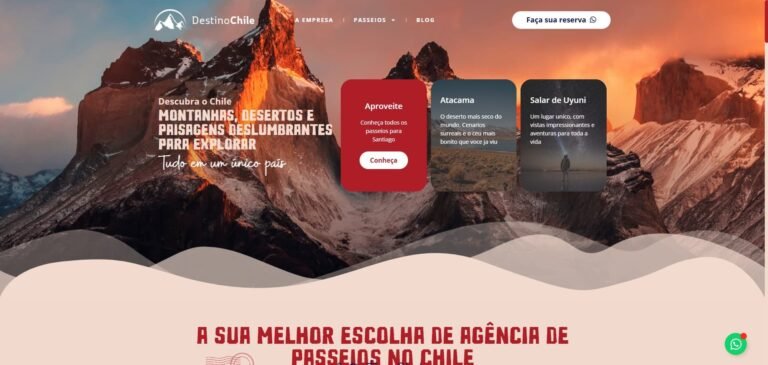Capa do site para Destino Chile com design moderno e alta performance