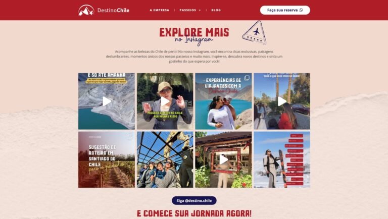 Instagram da Destino Chile mostrando experiências e destinos turísticos no Chile