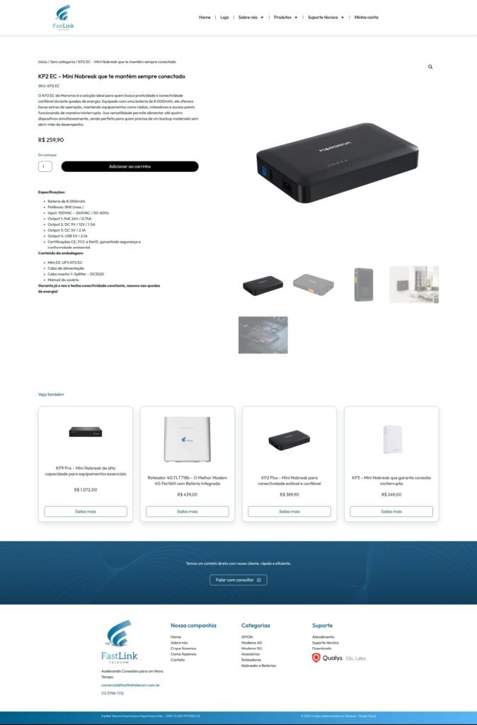 Detalhes do Mini Nobreak KP2 EC para conectividade ininterrupta