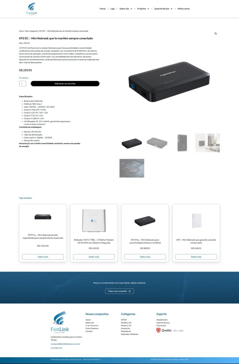 Detalhes do Mini Nobreak KP2 EC para conectividade ininterrupta