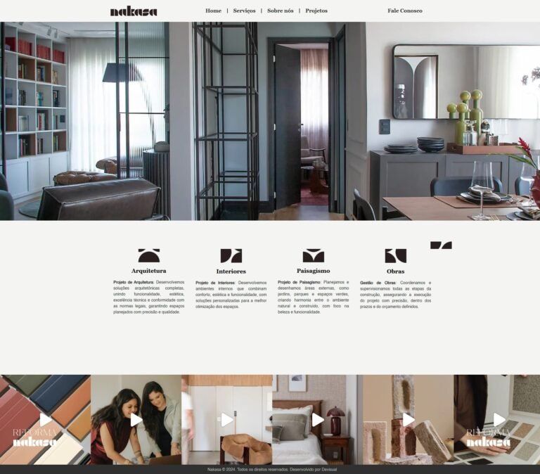 Seção de serviços Nakasa com ícones modernos e layout limpo
