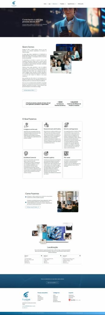 Seção institucional com informações sobre a empresa e sua atuação desde 2011