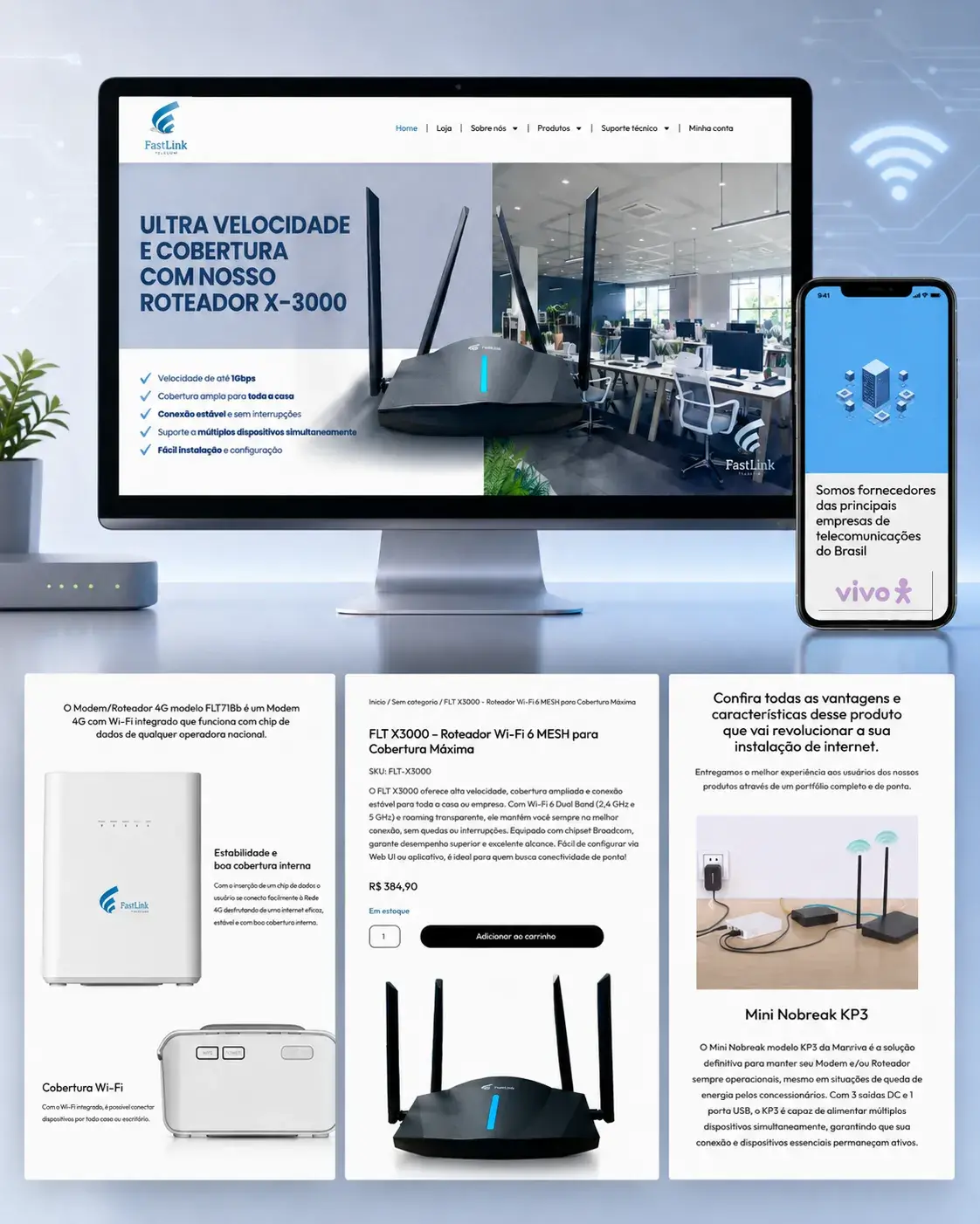Projeto de site Fastlink Telecom desenvolvido pela Devisual