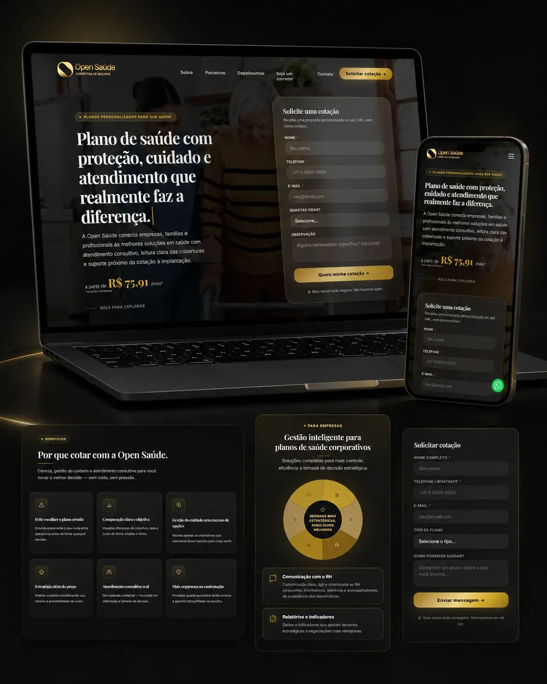 Projeto de site Open Saúde Corretora desenvolvido pela Devisual