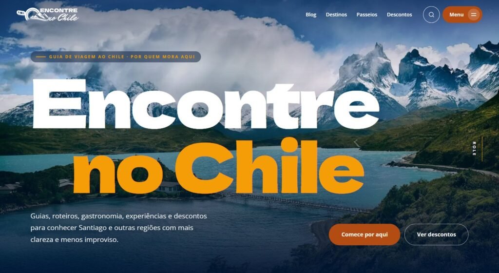 Página inicial do site para blog de viagem Encontre no Chile